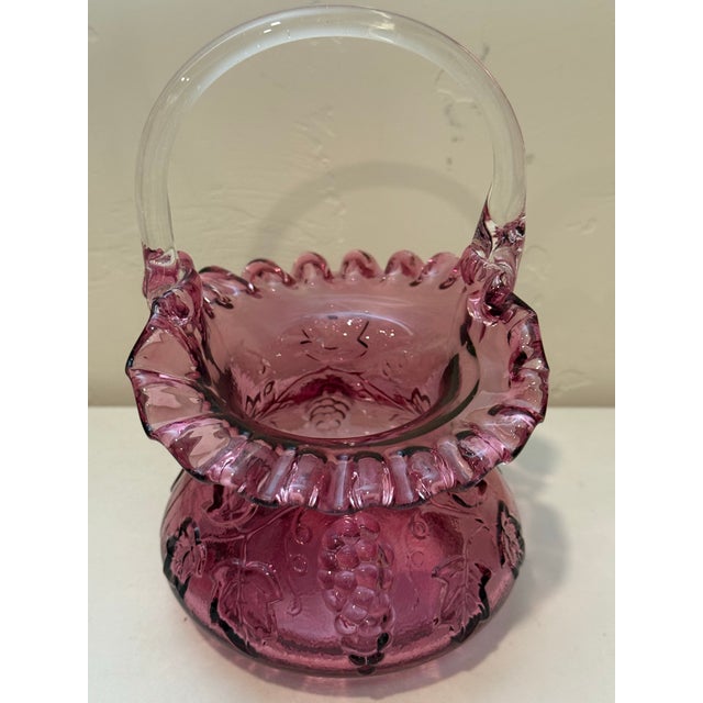 Glass 1980s Fenton Art Glass Country Cranberry Purple Basket With Grapes and Leaves For Sale - Image 7 of 12