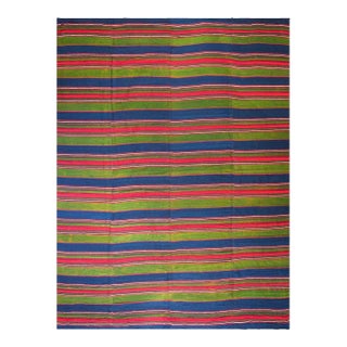 1930s Multicolor Geometric Stripe Flat Woven Antique Kilim Anatolian Turkey Rug 11'0" X 14'4" Wool Carpet For Sale