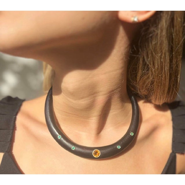 Wood Wood Necklace With Citrine, Emeralds & 14k Gold For Sale - Image 7 of 8