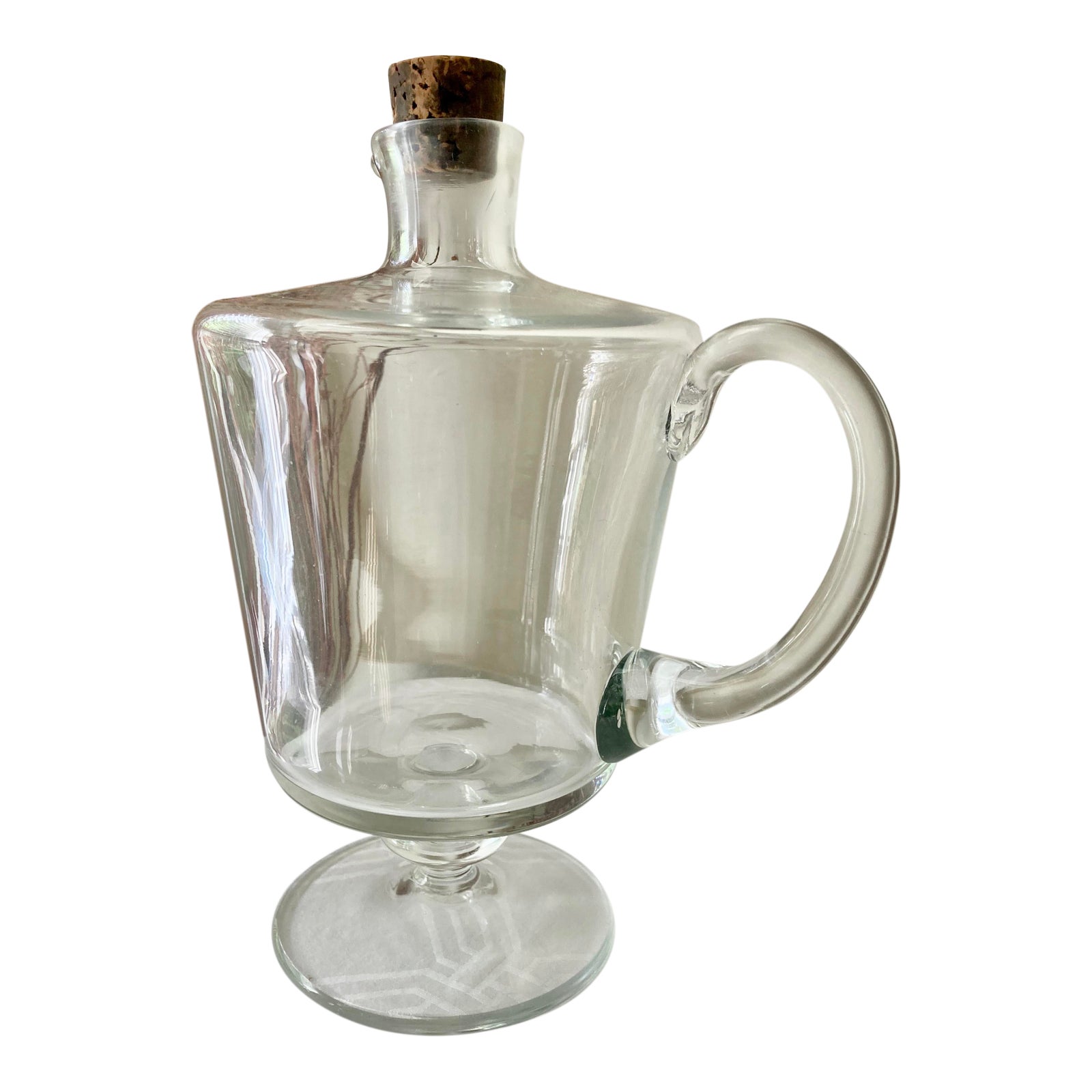 Early American Blown Glass Jug With Shaped Spout and Applied Foot and