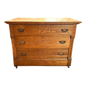 Antique 1800's Eastlake Oak Dresser – Hand Carved – Original Hardware