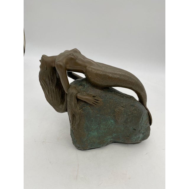 Coastal 1980s Bronze Mermaid Siren Statue on Beach Rock by James Siebert For Sale - Image 3 of 12