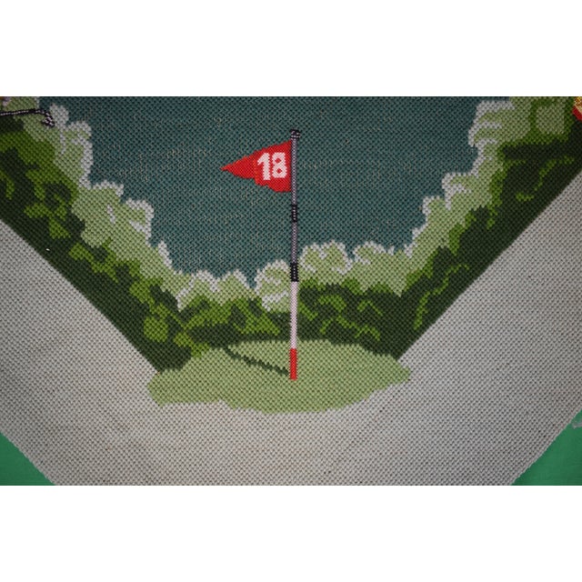 Hand Needlepoint Golfing Theme Bridge Table Cover W/ Celadon Green Border For Sale - Image 9 of 10