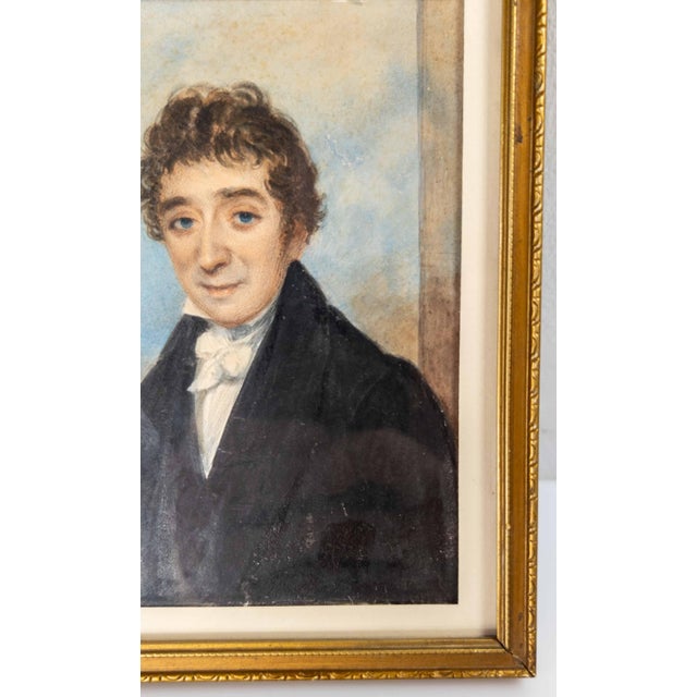 19th Century 19th Century English or American Watercolor Miniature Portrait of a Gentleman For Sale - Image 5 of 10