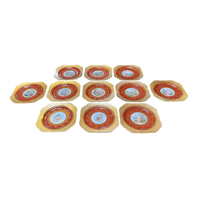 Royal Vienna Square Dessert Plates, Set of Eleven For Sale
