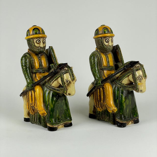 1970s 1970s Pair of Italian Ceramic Medieval Knights Figurines For Sale - Image 5 of 12