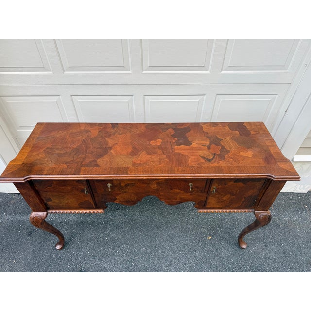 Mid 20th Century Vintage English Georgian Style Queen Anne Burled Wood Sideboard Credenza For Sale - Image 5 of 13