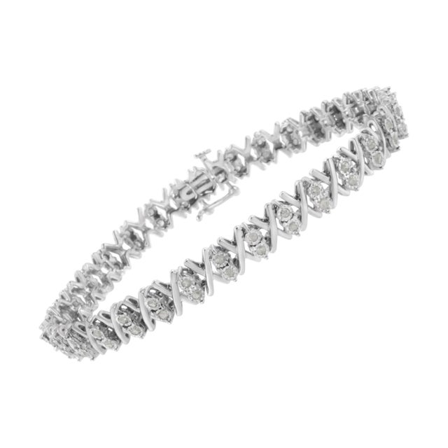 Contemporary .925 Sterling Silver 1.0 Cttw Diamond Miracle-Set X-Link 7" Tennis Bracelet (I-J Color, I3 Clarity) For Sale - Image 3 of 8