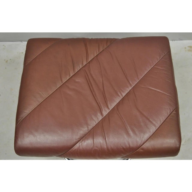 Vintage Ekornes Stressless Brown Leather Reclining Swivel Lounge Chair & Ottoman For Sale - Image 16 of 18