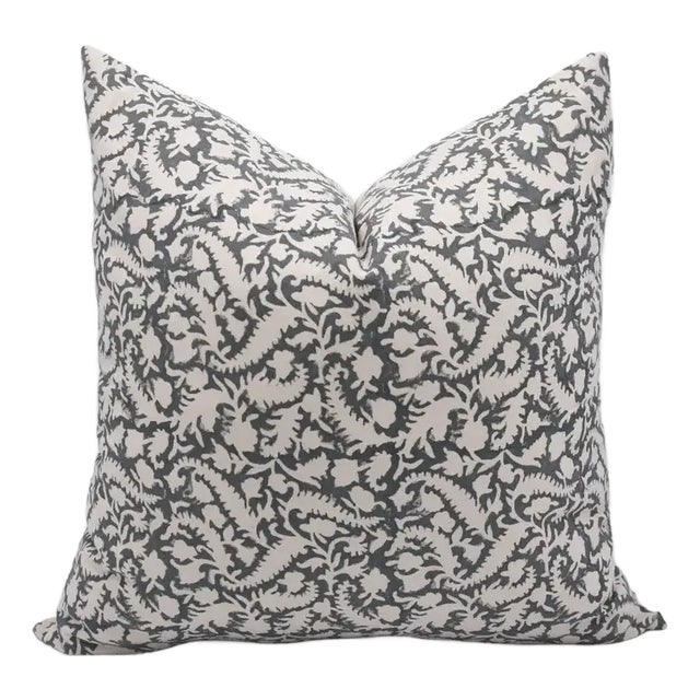 Fabdivine Artisan Block Print Throw Pillow Cover 14x14 Inch Duck Canvas-Black Forest For Sale