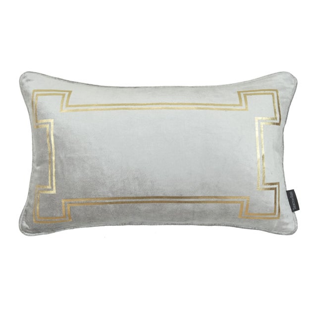 Contemporary Aria Cool Grey Velvet Lumbar Pillow With Gold Foil