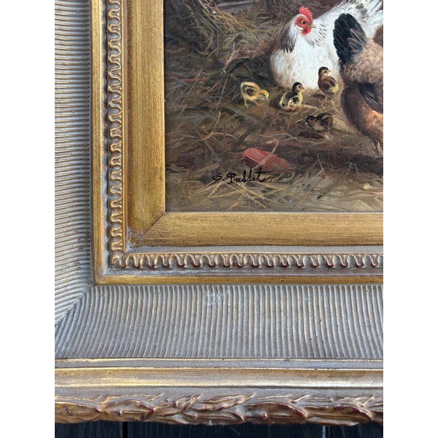 Gold Framed Oil-on-Board Farmyard Scene in the Dusseldorf School Style, Circa Mid-Century For Sale - Image 8 of 16