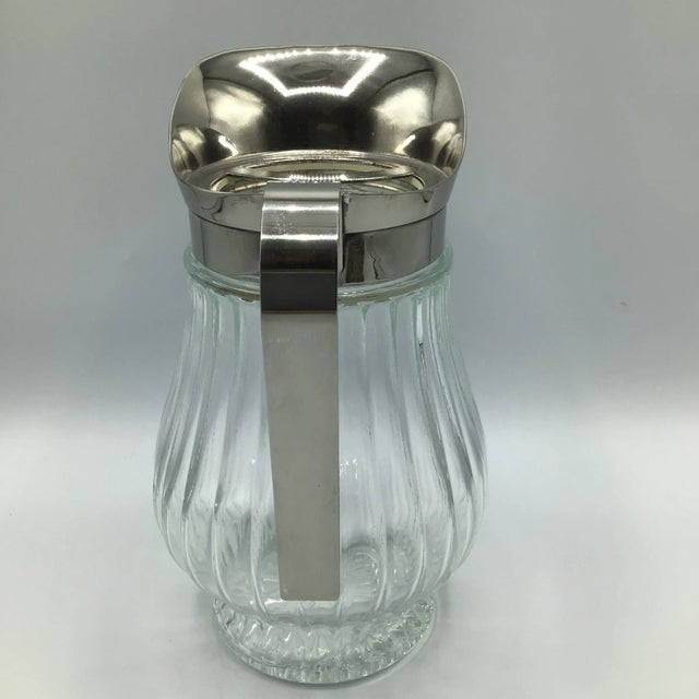 Traditional Italian Pitcher With Silver Plated Pour Spout and Handle on Molded Glass Base For Sale - Image 3 of 12