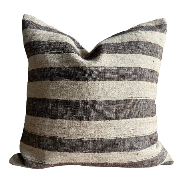 Vintage Rug Pillow Cover With Stripes For Sale