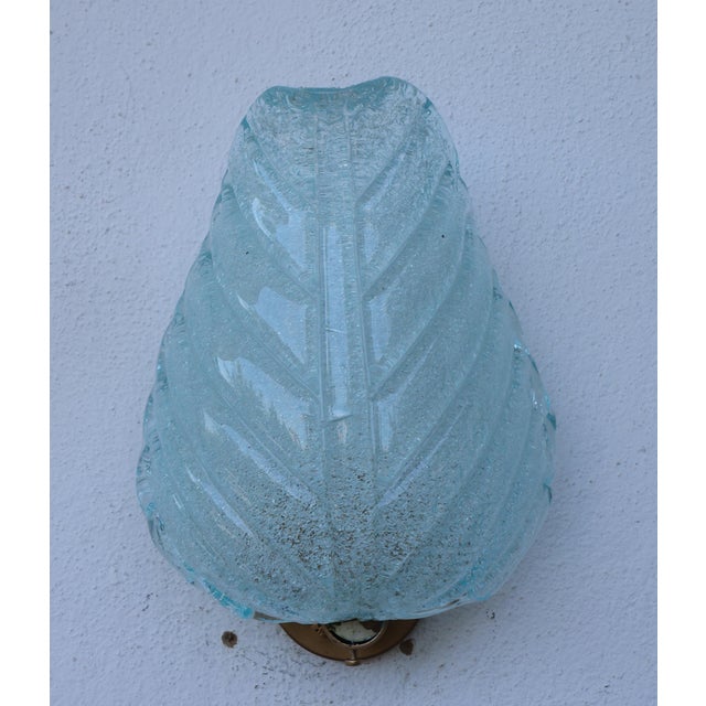 Glass Set of 2 Wall Light Blu Colour Murano Glass Leave by Barovier E Toso, 1950s For Sale - Image 7 of 15