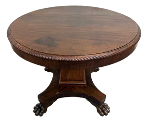 Antique American Empire Carved Mahogany Lion Paw Feet Pedestal Center Table