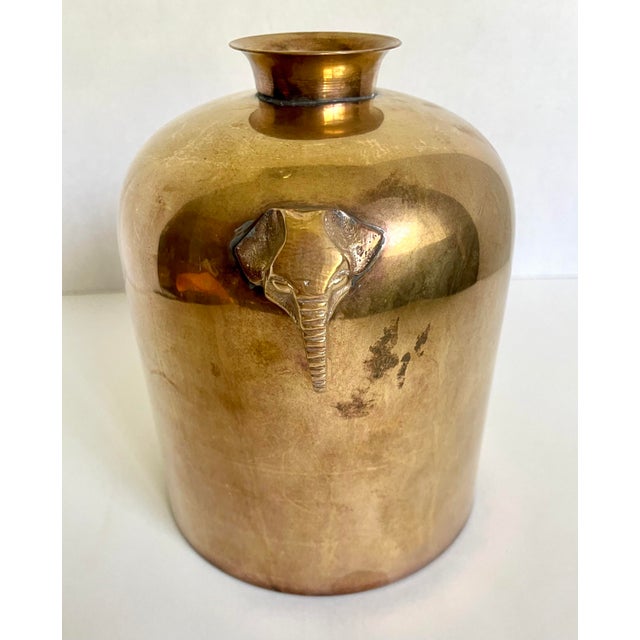 Metal Solid Brass Vase With Elephant Head Handles For Sale - Image 7 of 10