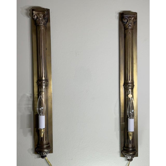 1940s Pair of Antique Bronze and Brass Sconces - Elegant Wall Lights For Sale - Image 5 of 12