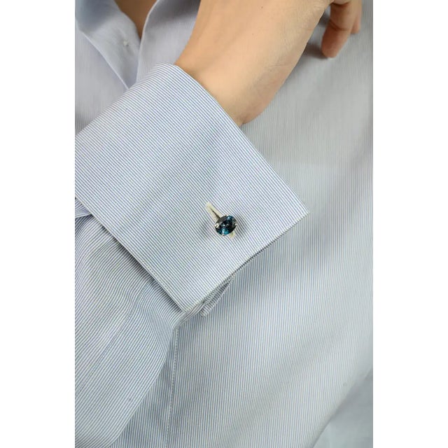 Elegant 6.38 CTW Natural London Blue Topaz Oval Cufflinks in Sterling Silver Men’s Accessories- A Pair For Sale - Image 6 of 11