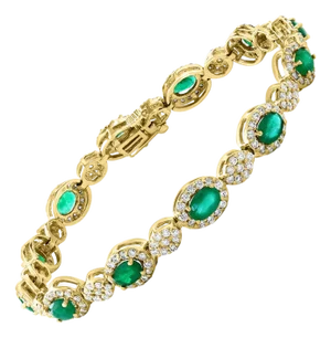 8 ct Natural Brazilian Emerald & 4.5 Ct Diamond Tennis Bracelet 14 Karat Gold