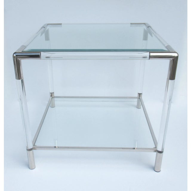 1970s C.1970's Mid-Century Modern Charles Hollis Jones Style Tubular Lucite and Polished Nickel Side/End Table For Sale - Image 5 of 12