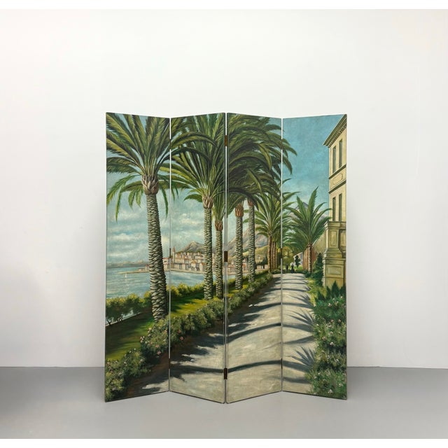 Vintage Coastal Hand-Painted Four-Panel Folding Screen For Sale In West Palm - Image 6 of 7