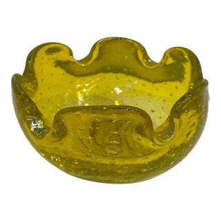 Vintage Yellow Art Glass Ashtray For Sale