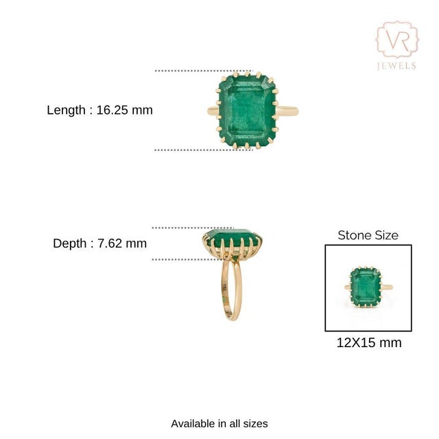 9.08Ct Claw Set Natural Green Emerald Solitaire Ring Size 9 in 18k Yellow Gold For Sale - Image 13 of 17