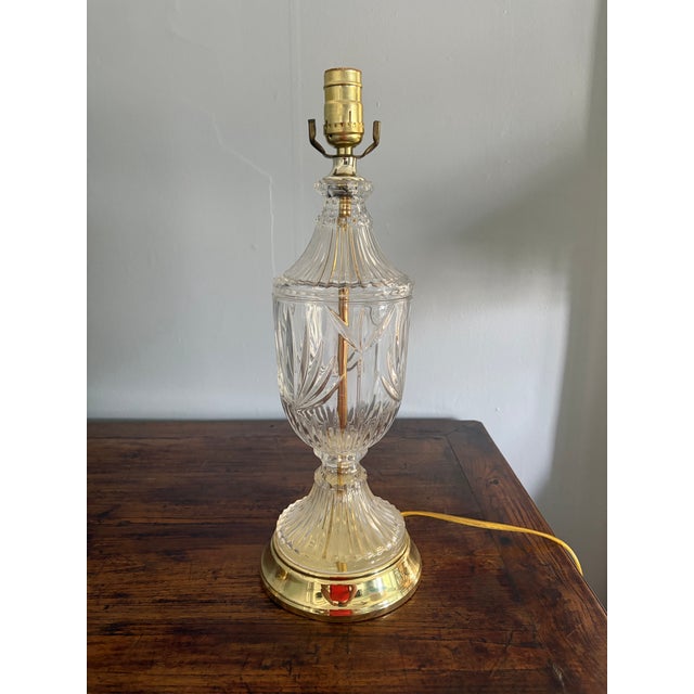 Vintage Hollywood Regency Cut Crystal & Brass Table Lamp For Sale - Image 9 of 9