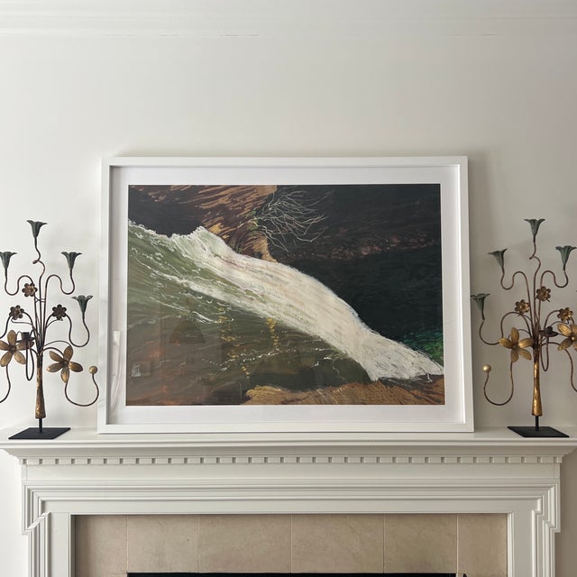 Drawing/Sketching Materials Large Scale Framed Abstract Landscape Pastel Painting of a Waterfall For Sale - Image 7 of 8