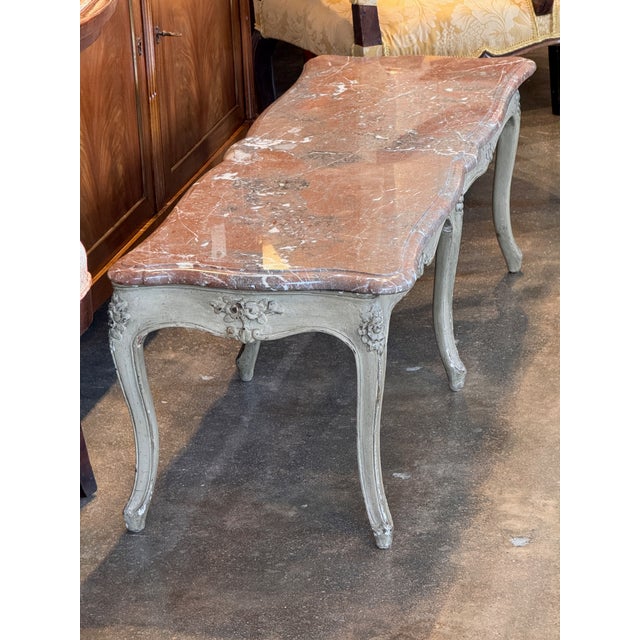 19th Century 19th Century French Painted Marble Top Coffee Table With Cabriole Legs For Sale - Image 5 of 10