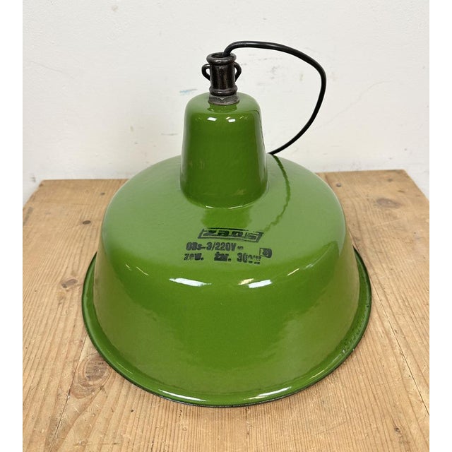Industrial Green Enamel Factory Lamp from Zaos, 1960s For Sale - Image 12 of 15