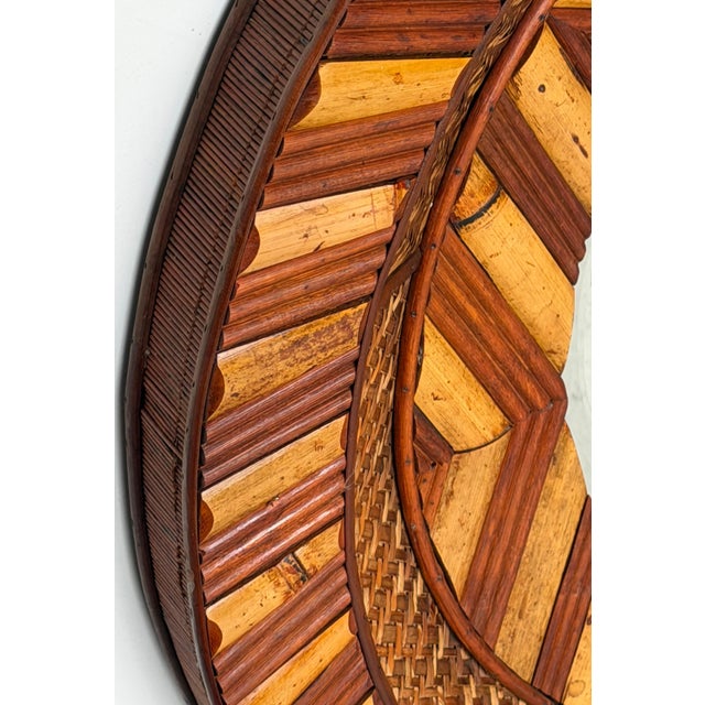 Red Modernist Bamboo, Rattan & Wood Circular Mirror Late 20th Century For Sale - Image 8 of 10