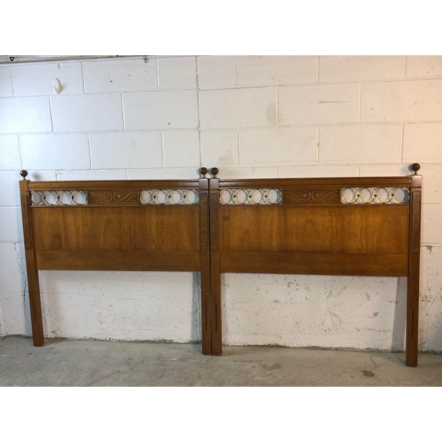 1960s Pecan Wood & Brass Twin Headboards, Pair Chairish