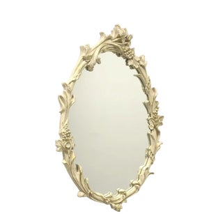 Vintage Carolina Mirror, Cream Oval Floral & Leaf Wall Mirror With Gold Highlights For Sale