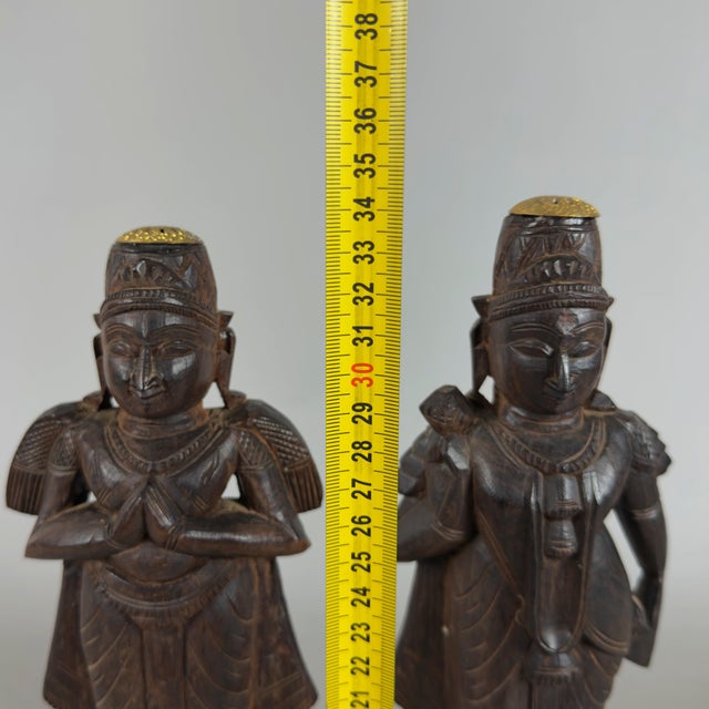 Artigianale, Ancient Asian Statues Deities, 20th Century, Carved Wood and Marble, Set of 2 For Sale - Image 10 of 11