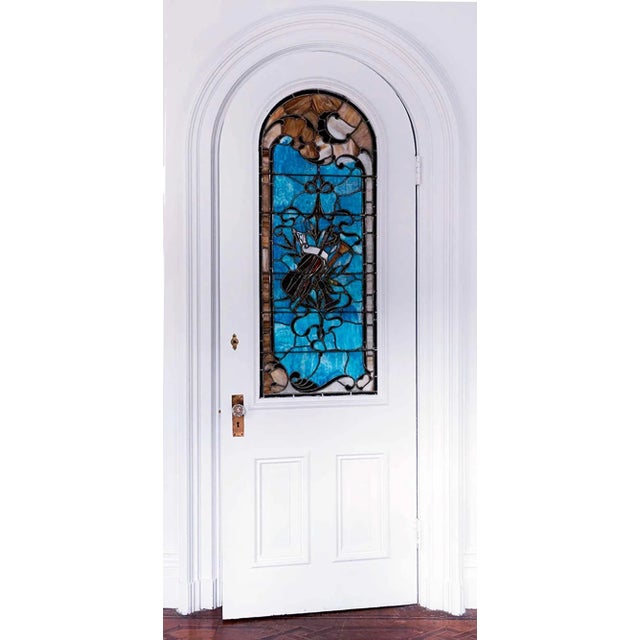 Arched Door With Stained and Leaded Glass For Sale - Image 4 of 4