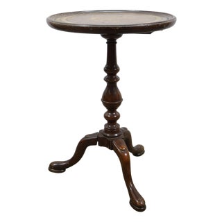 Antique Fine Arts Furniture Mahogany Leather Top Pedestal Table Plant Stand 21" For Sale