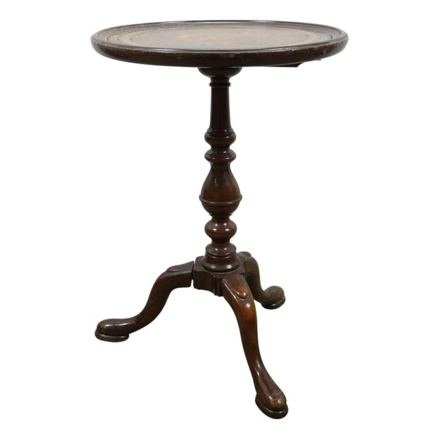 Antique Fine Arts Furniture Mahogany Leather Top Pedestal Table Plant Stand 21" For Sale