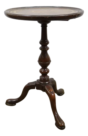 Antique Fine Arts Furniture Mahogany Leather Top Pedestal Table Plant Stand 21"