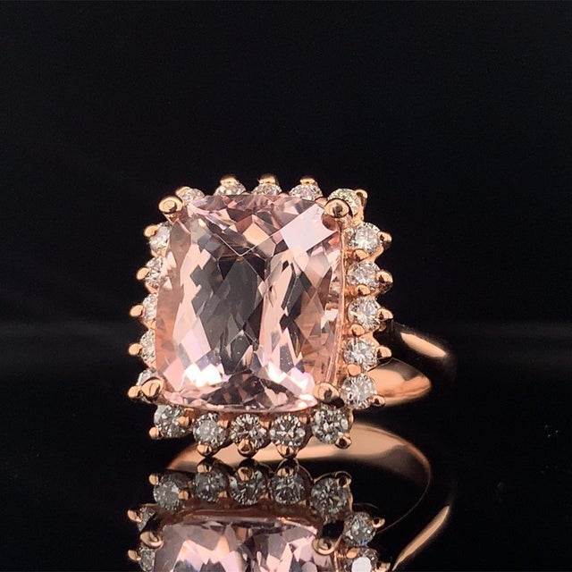 Tourmaline Rubellite Diamond Ring 14k Rose Gold 7.45 TCW Certified, Size 6.5 For Sale - Image 12 of 17