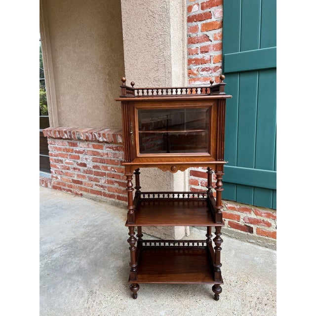 Antique English Display Cabinet Narrow Bookcase Étagère Glass Walnut C1920 For Sale - Image 13 of 18