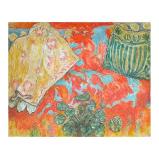 Cyclamen and Striped Green Pillow by Jean Hannon For Sale