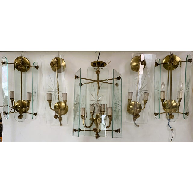 Art Deco Wall Lamps and Chandelier with 12 Lamps, 1970s, Set of 5 For Sale - Image 17 of 18