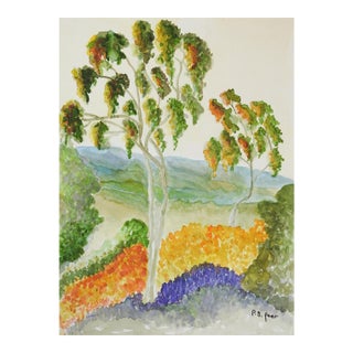Late 20th Century Colorful Coastal Landscape Watercolor Painting For Sale
