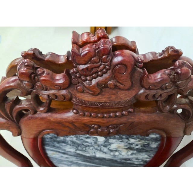 Mid Century Chinese Asian Rosewood & Marble Armchairs - a Pair For Sale - Image 10 of 13