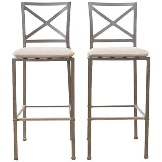 Pair of Brown Jordan Venetian Aluminum Bar Stools For Sale