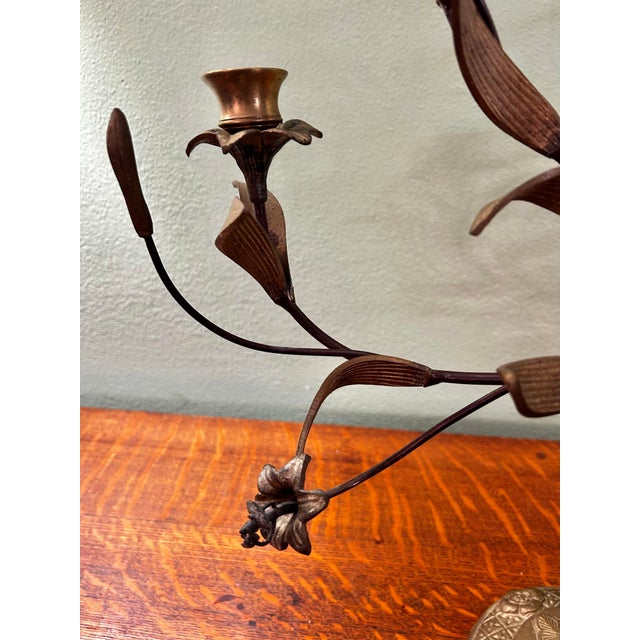 Vintage Italian or French Style Solid Brass Five-Light Floral Tole Candelabra With Original Gilt Finish For Sale - Image 11 of 14