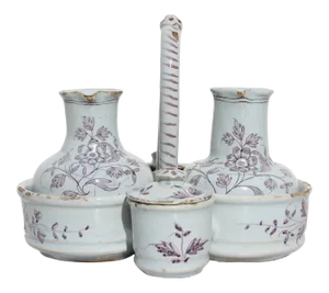 18th Century Baroque Portuguese Faience, Earthenware Cruet Set