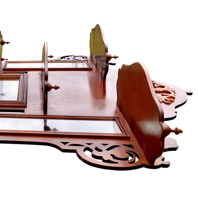 1990s Pierced Carved Wood Multi Shelf Wall with Central Arched Mirror For Sale - Image 14 of 16